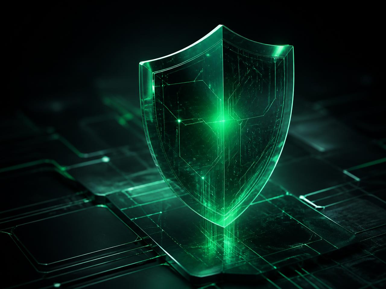 OmniGuard AI protective shield rendered over a circuit surface